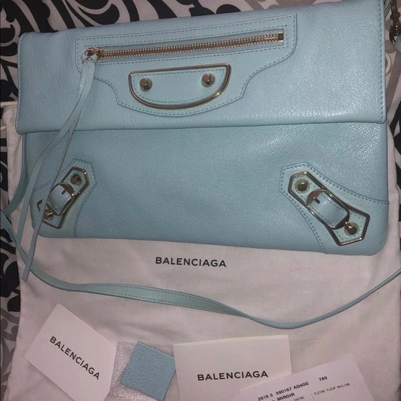 Balenciaga | Bags | Balenciaga Metallic Baby Blue Envelope Clutch Small Purse | Poshmark